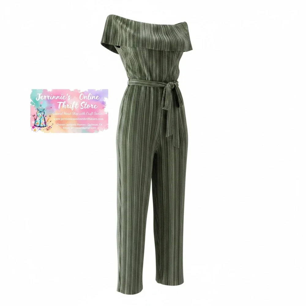 Fashion Nova Olive Pleated Off-Shoulder Jumpsuit | Size 1X - Picture 1 of 4